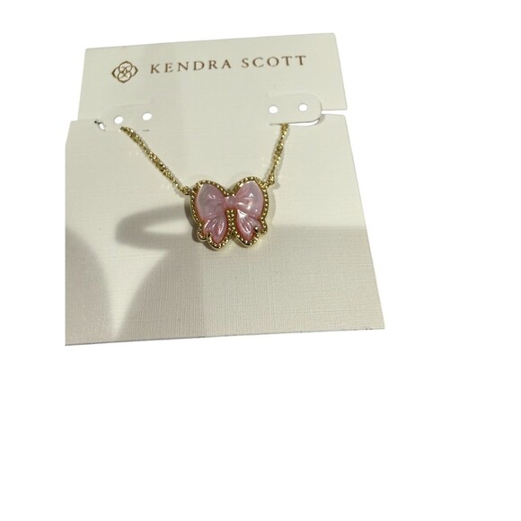Kendra Scott Haley Bow Pendant Necklace Gold Tone Pink Bow Charm Cute Gift - Picture 5 of 5
